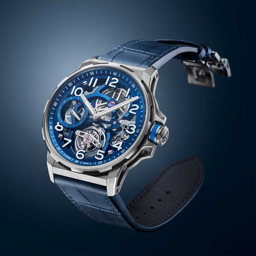 AN Flying Tourbillon Titanium blue alligator 3 4