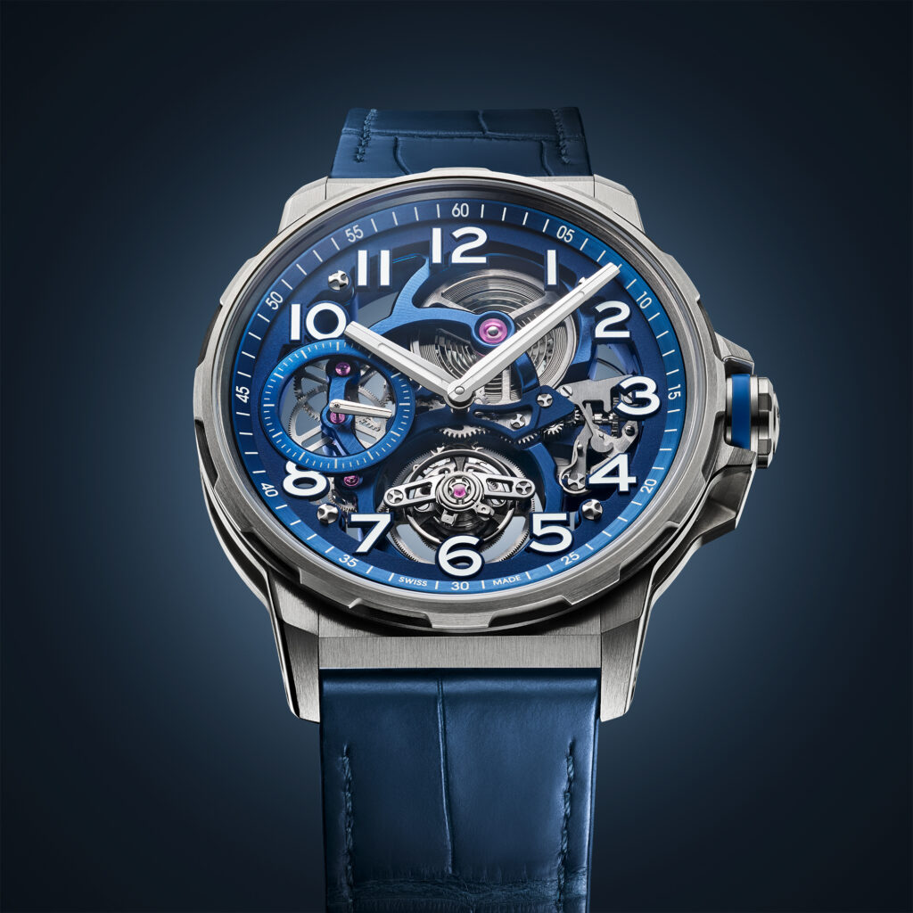 AN Flying Tourbillon Titanium blue alligator face up
