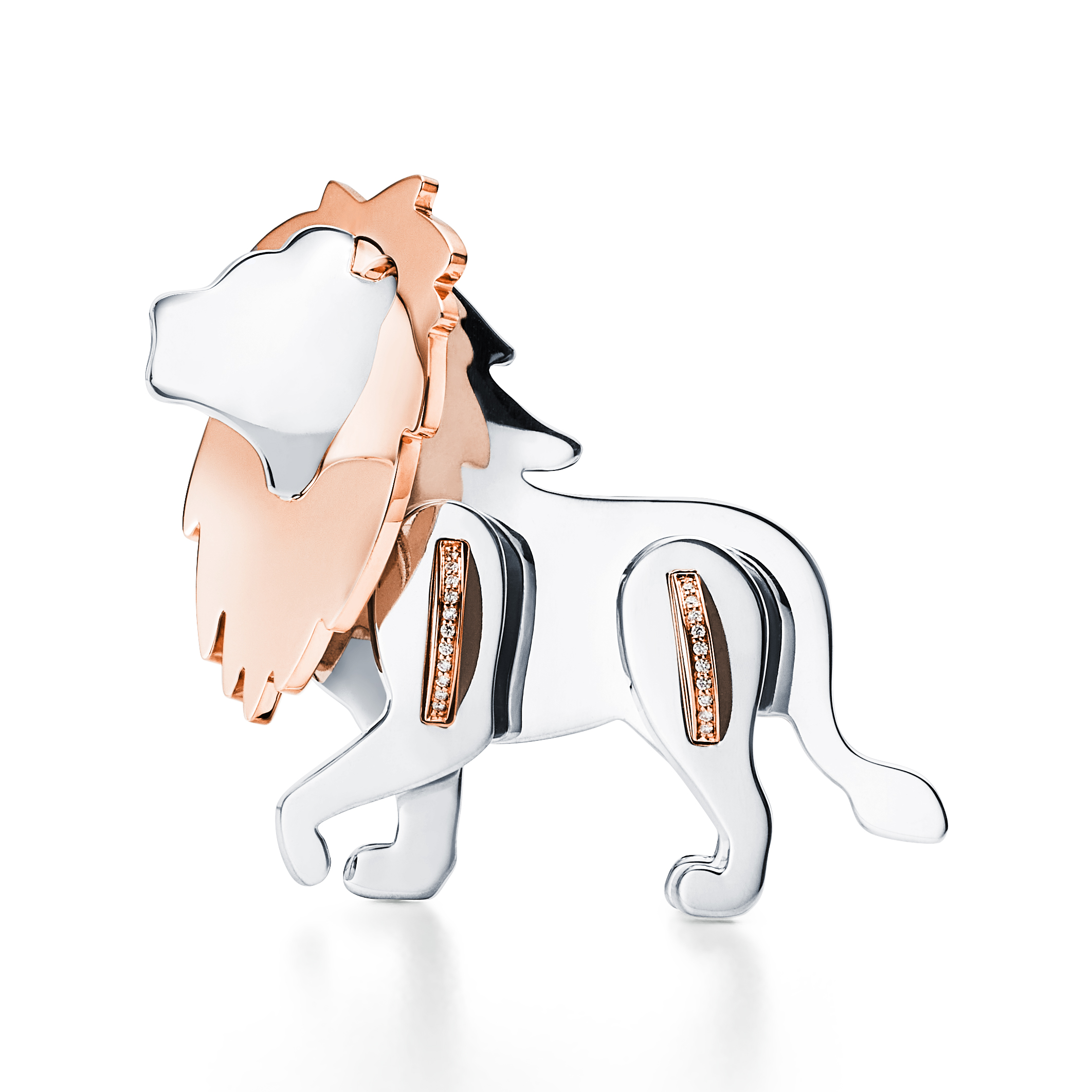 Tiffany Save the Wild lion brooch in silver and 18k rose gold with diamonds