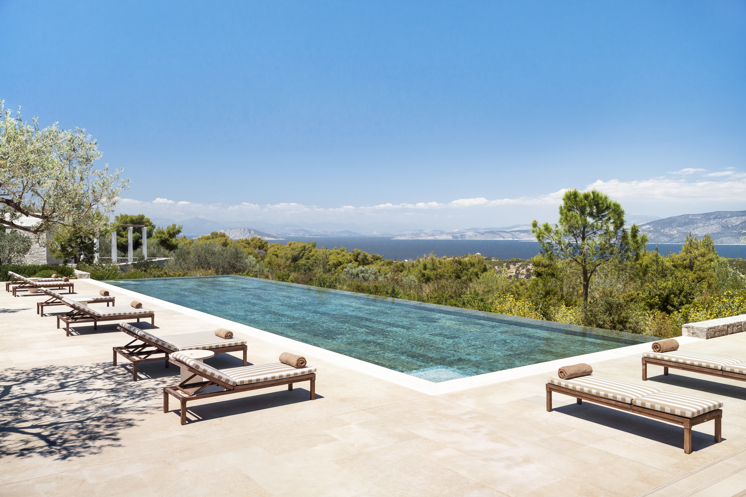 Amanzoe, Greece - Accommodation, Villas, Five bedroom villa, Terrace, Swimming pool, View
