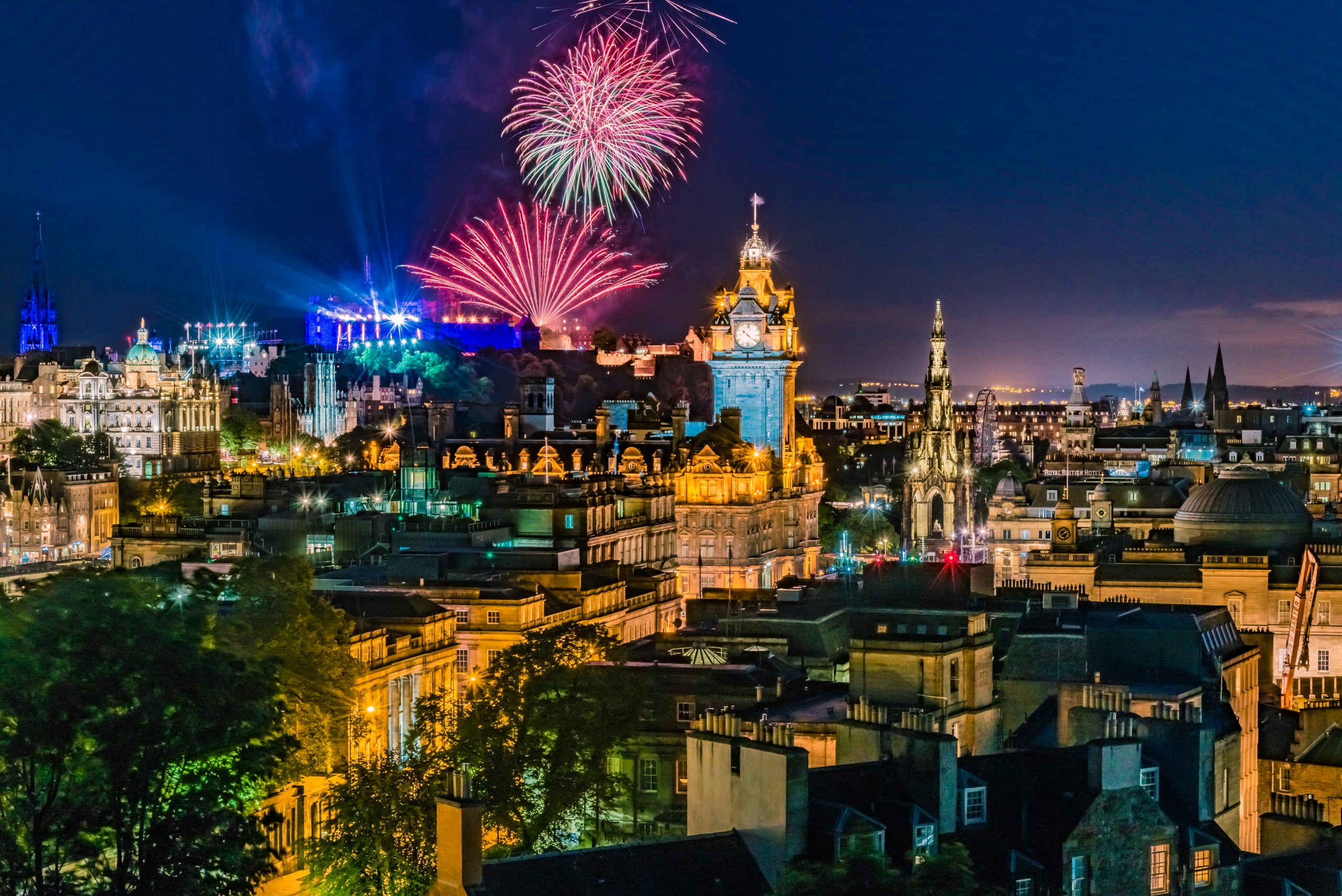 Fireworks,On,The,City,Of,Edinburgh,In,Scotland,England,During